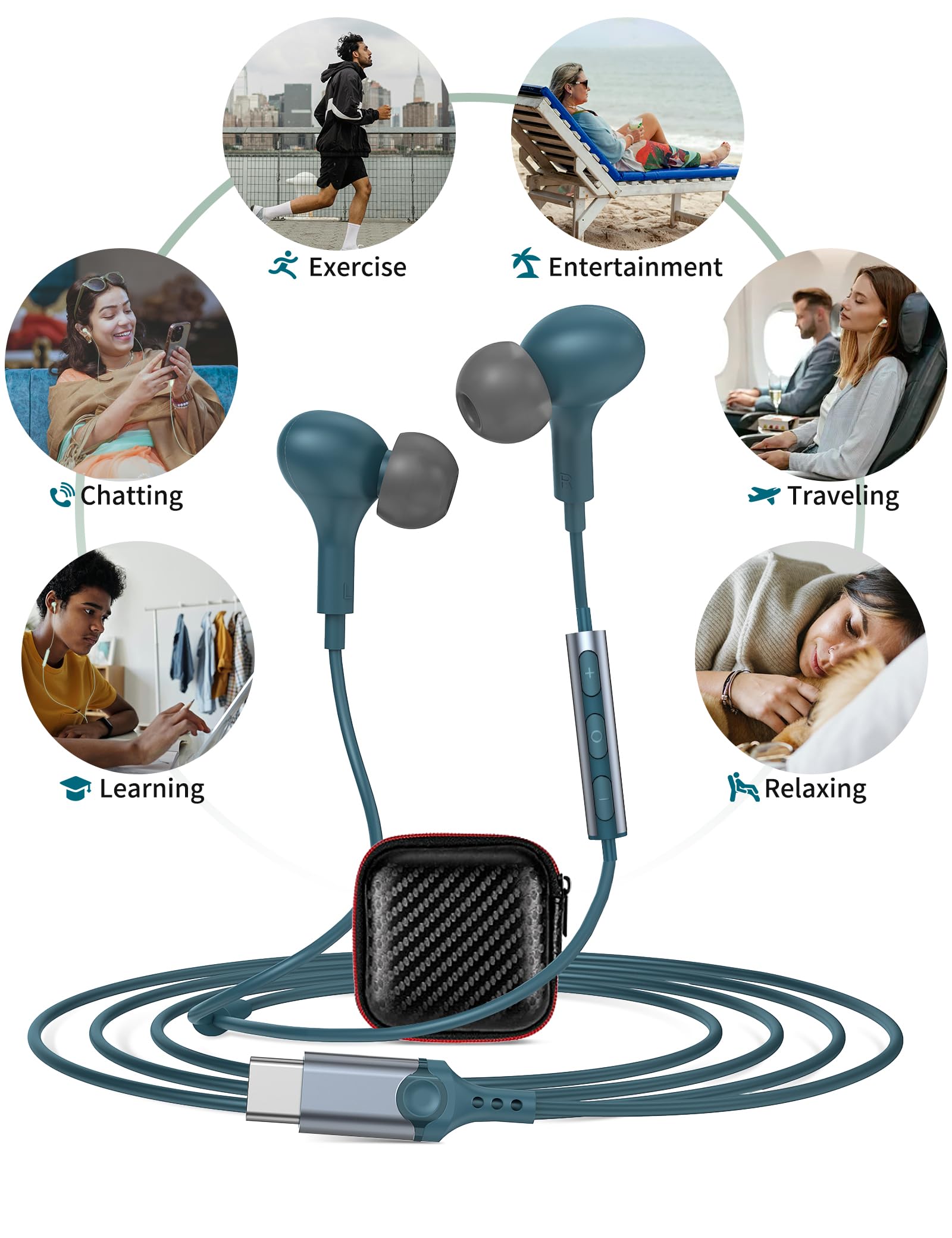 USB C Headphones for iPhone 17 16 15 Samsung S25 S24 Wired Earbuds with Microphone for Galaxy S23 S22 S21 S20 FE Magnetic Noise Canceling in-Ear Type - View 8 of 9