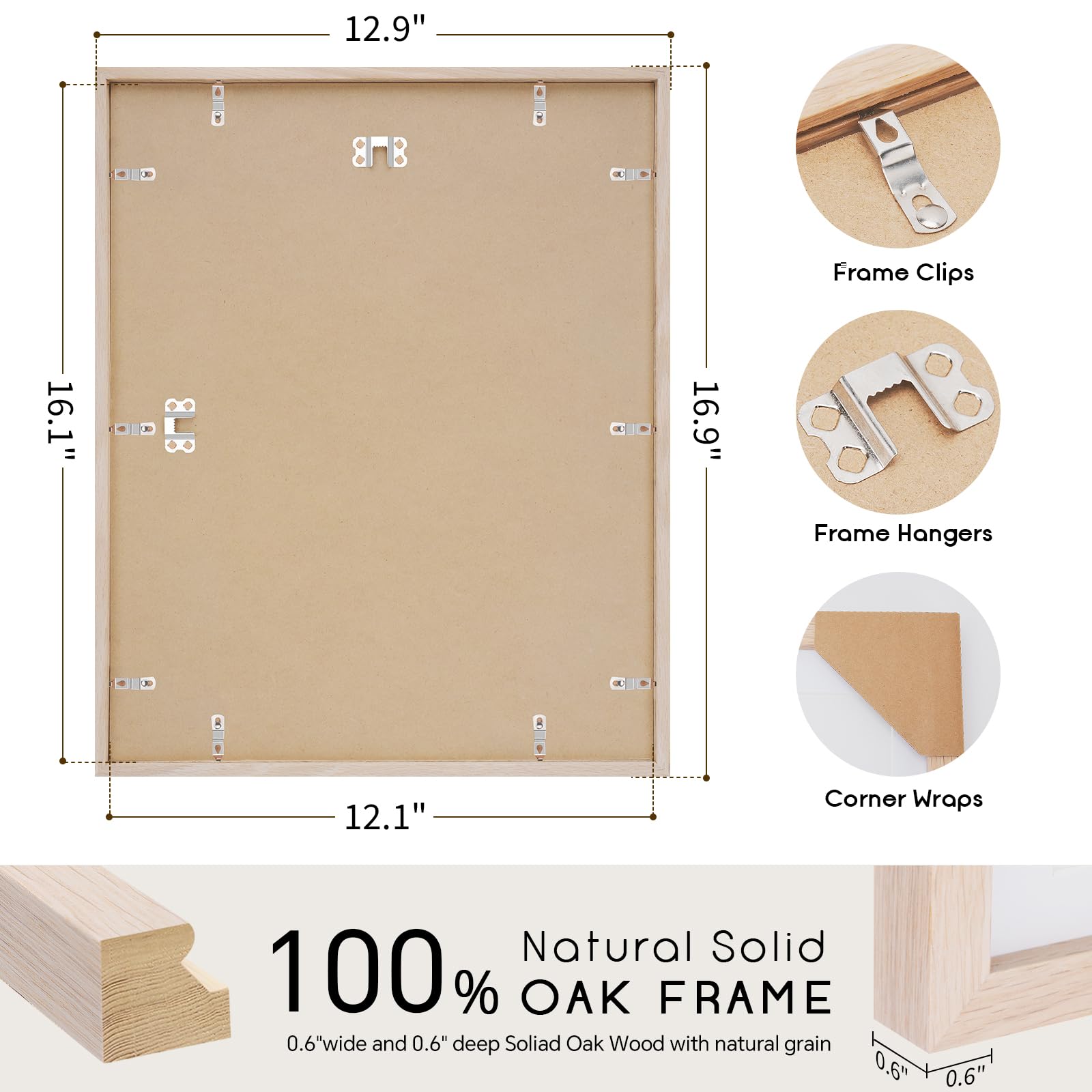 puthiac Puthiac 12x16 Oak Wood Picture Frame Minimalist Design Natural Solid Wood Frame for Wall Art Photos and Prints Beige 1 Pack - View 3 of 8