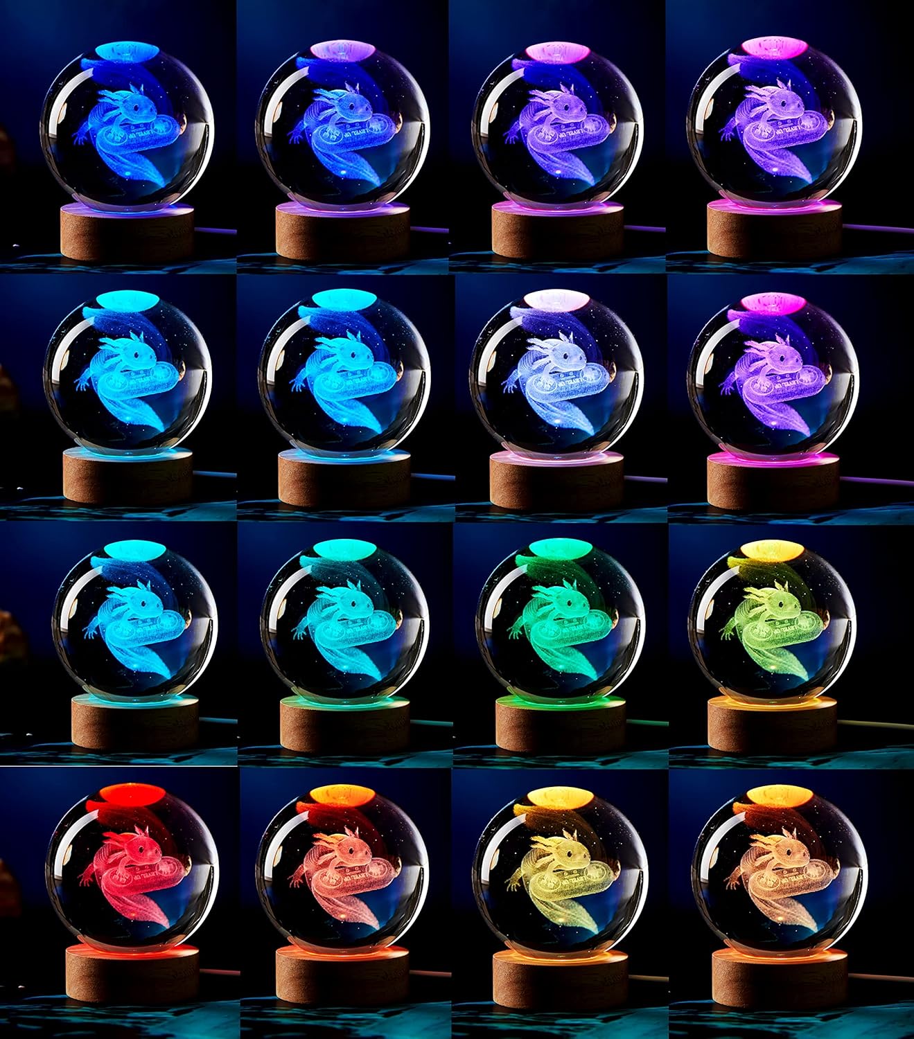 DIGFPWT DIGFPWT Axolotl Crystal Ball Lamp 3D Night Light with Remote Control 16 Colors K9 Gamepad LED Base Perfect Gift - View 2 of 8