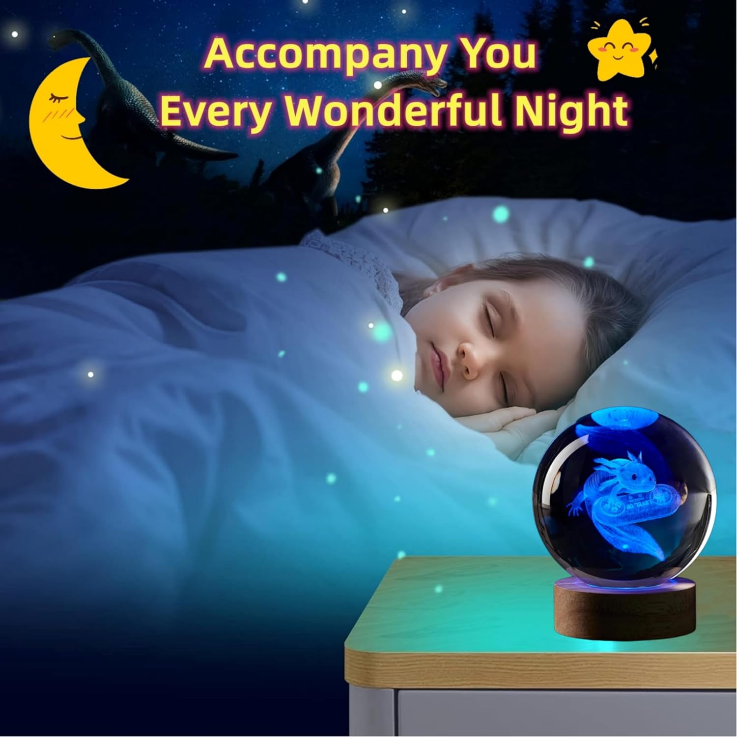 DIGFPWT DIGFPWT Axolotl Crystal Ball Lamp 3D Night Light with Remote Control 16 Colors K9 Gamepad LED Base Perfect Gift - View 3 of 8