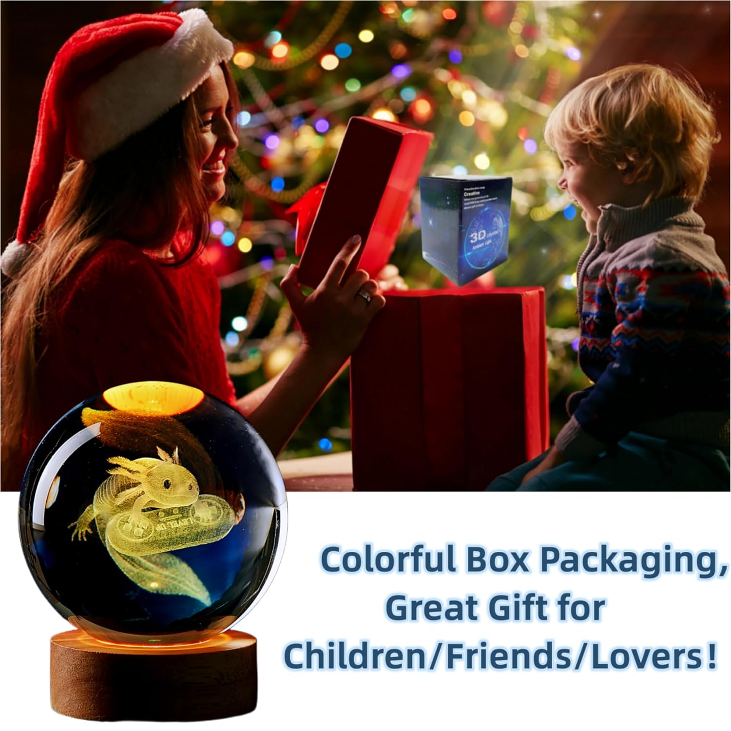 DIGFPWT DIGFPWT Axolotl Crystal Ball Lamp 3D Night Light with Remote Control 16 Colors K9 Gamepad LED Base Perfect Gift - View 4 of 8