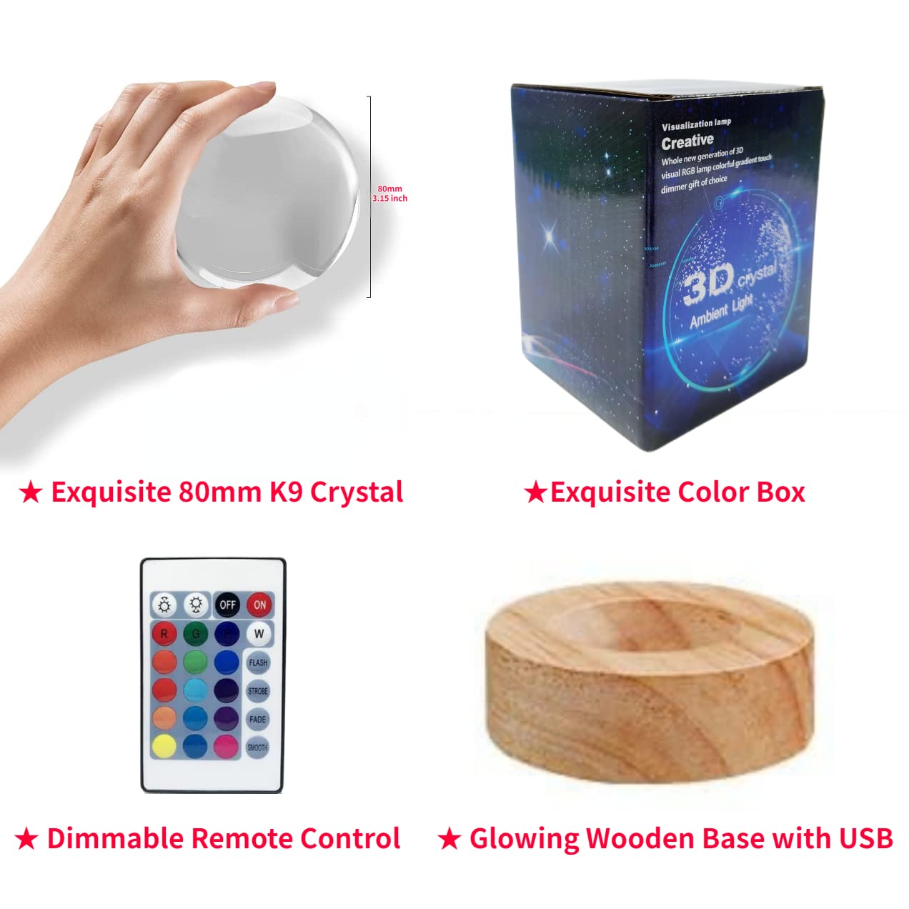 DIGFPWT DIGFPWT Axolotl Crystal Ball Lamp 3D Night Light with Remote Control 16 Colors K9 Gamepad LED Base Perfect Gift - View 5 of 8