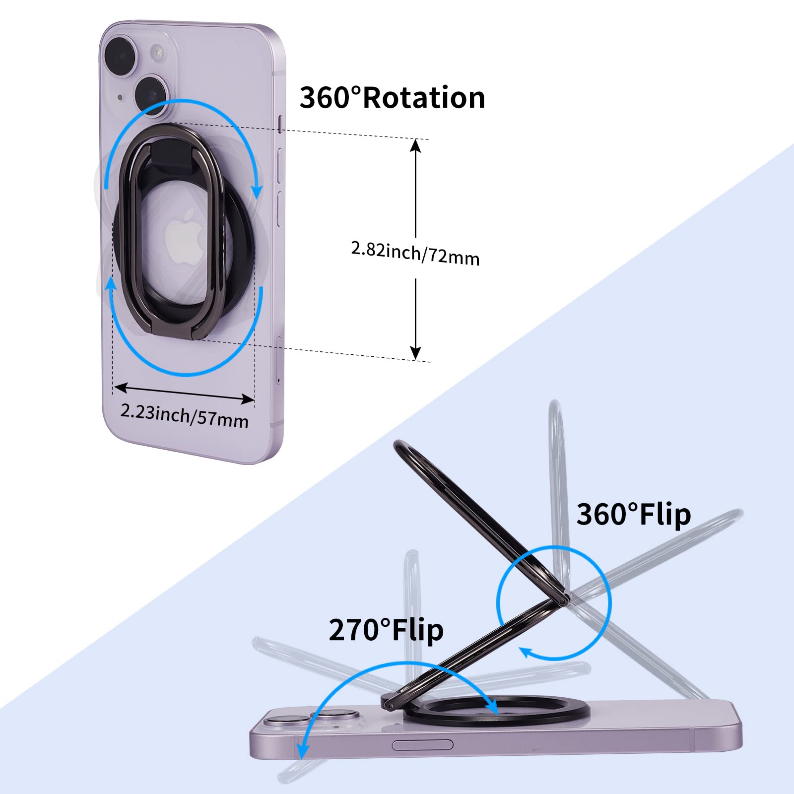 Rimyam Magnetic Phone Ring Holder for MagSafe Removable Finger Ring Grip Kickstand Cellphone Stand Mag Safe Accessories for iPhone16 15 14 13 12 - View 4 of 8