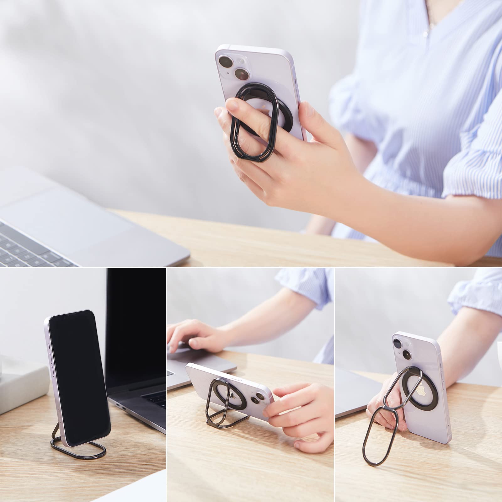 Rimyam Magnetic Phone Ring Holder for MagSafe Removable Finger Ring Grip Kickstand Cellphone Stand Mag Safe Accessories for iPhone16 15 14 13 12 - View 5 of 8