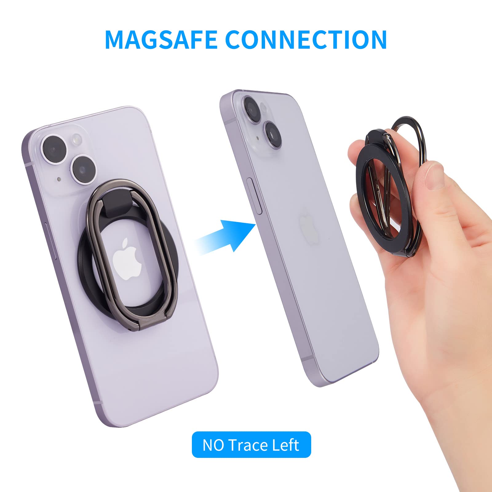Rimyam Magnetic Phone Ring Holder for MagSafe Removable Finger Ring Grip Kickstand Cellphone Stand Mag Safe Accessories for iPhone16 15 14 13 12 - View 6 of 8