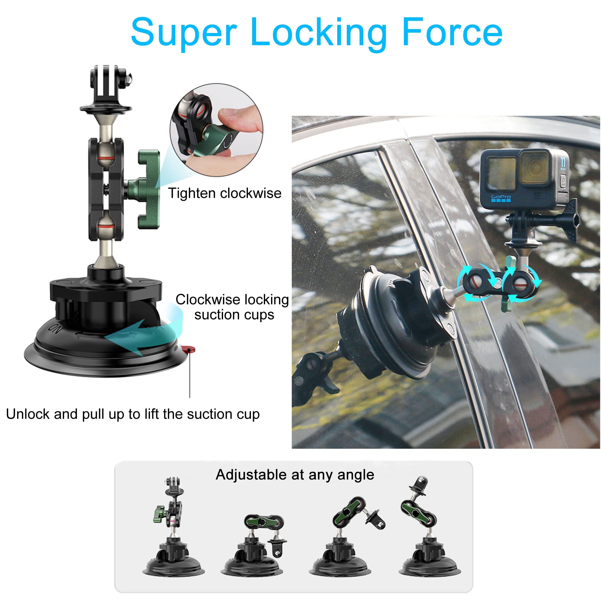 PellKing Camera Suction Cup Mount with Phone Holder and Action Camera Adapter for Insta360 GoPro DJI Action Cameras - View 3 of 7