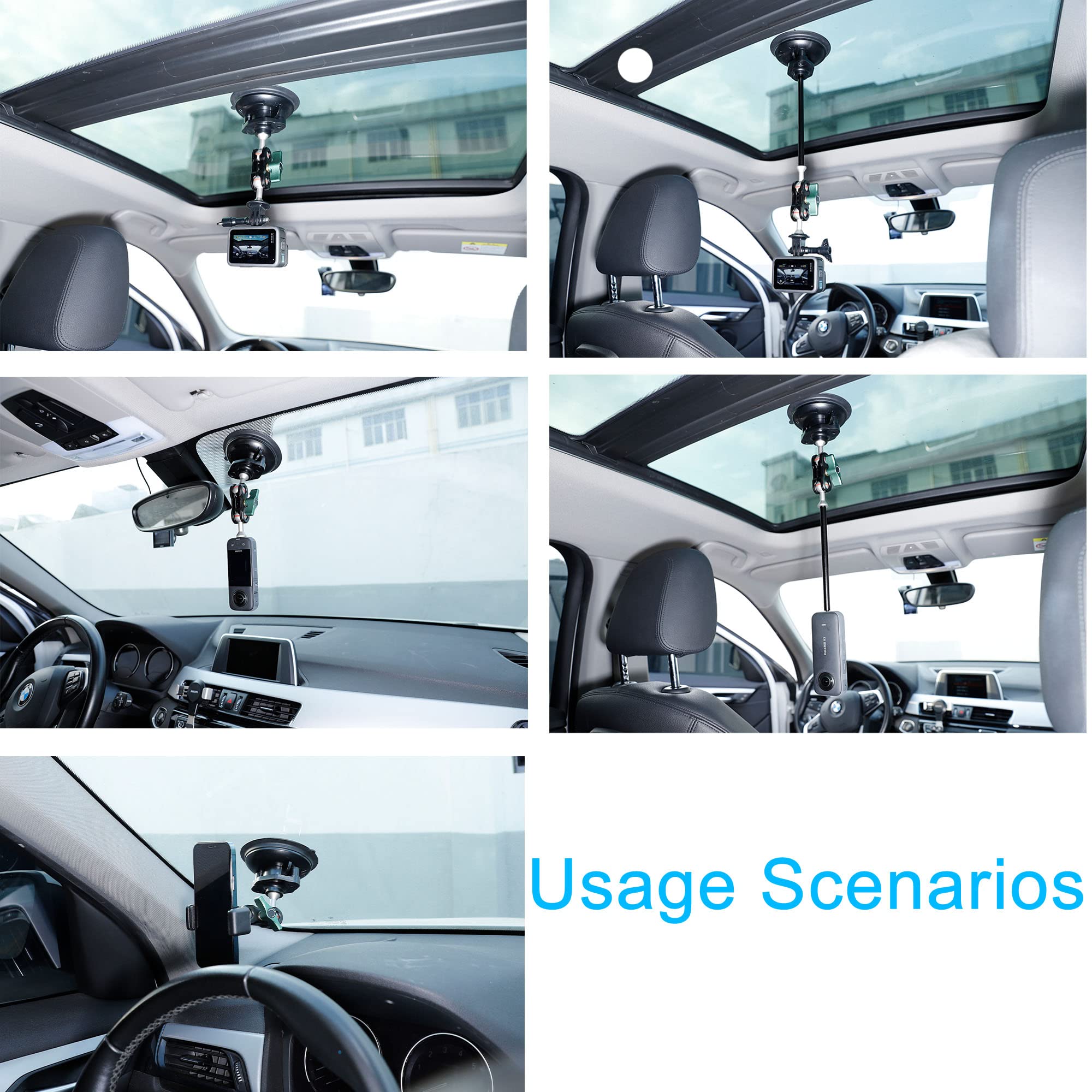 PellKing Camera Suction Cup Mount with Phone Holder and Action Camera Adapter for Insta360 GoPro DJI Action Cameras - View 6 of 7