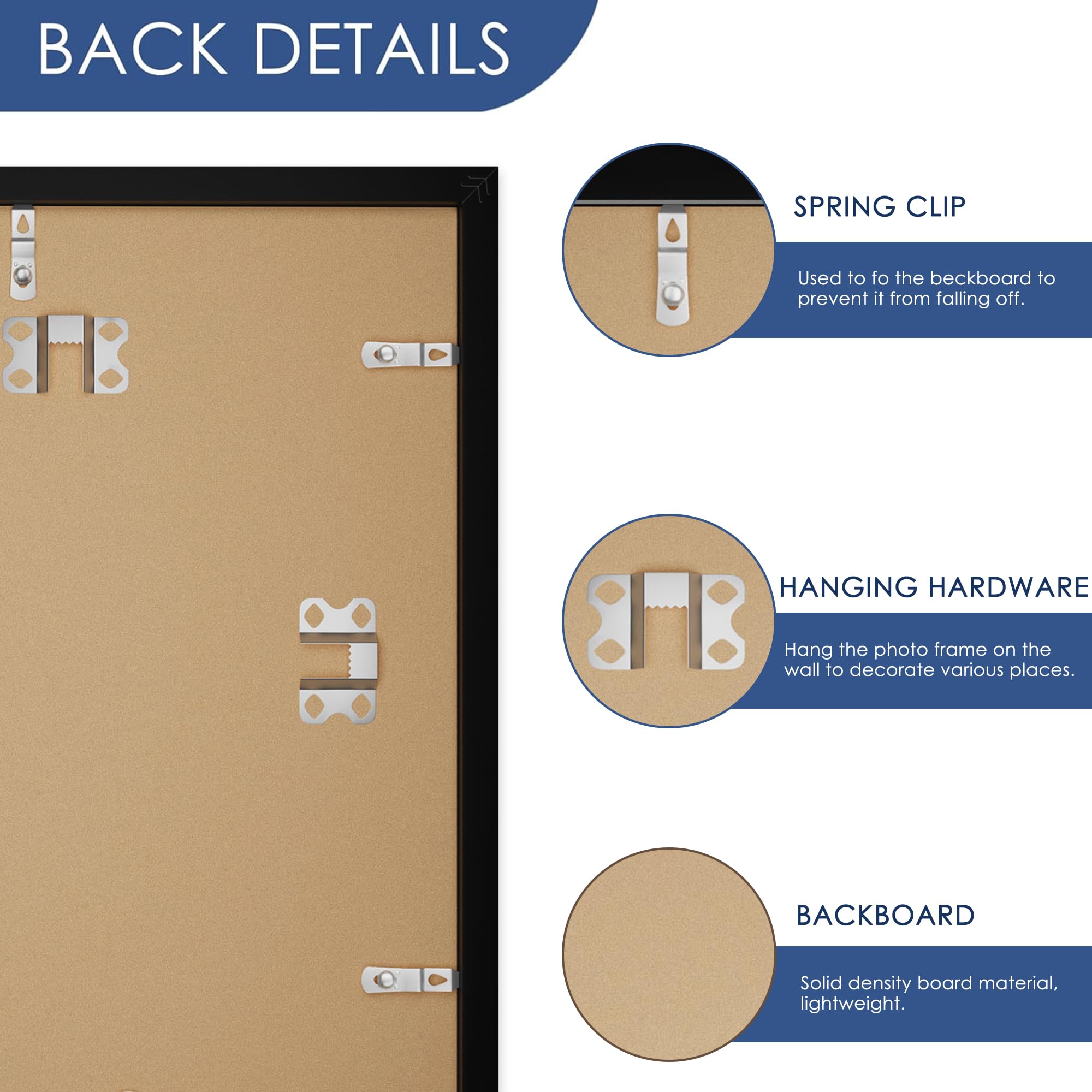 PEALSN PEALSN 11x17 Picture Frame for Wall Mounting Display Holds 8x12 with Mat or 11x17 Without Mat Black Photo Frame - View 4 of 7