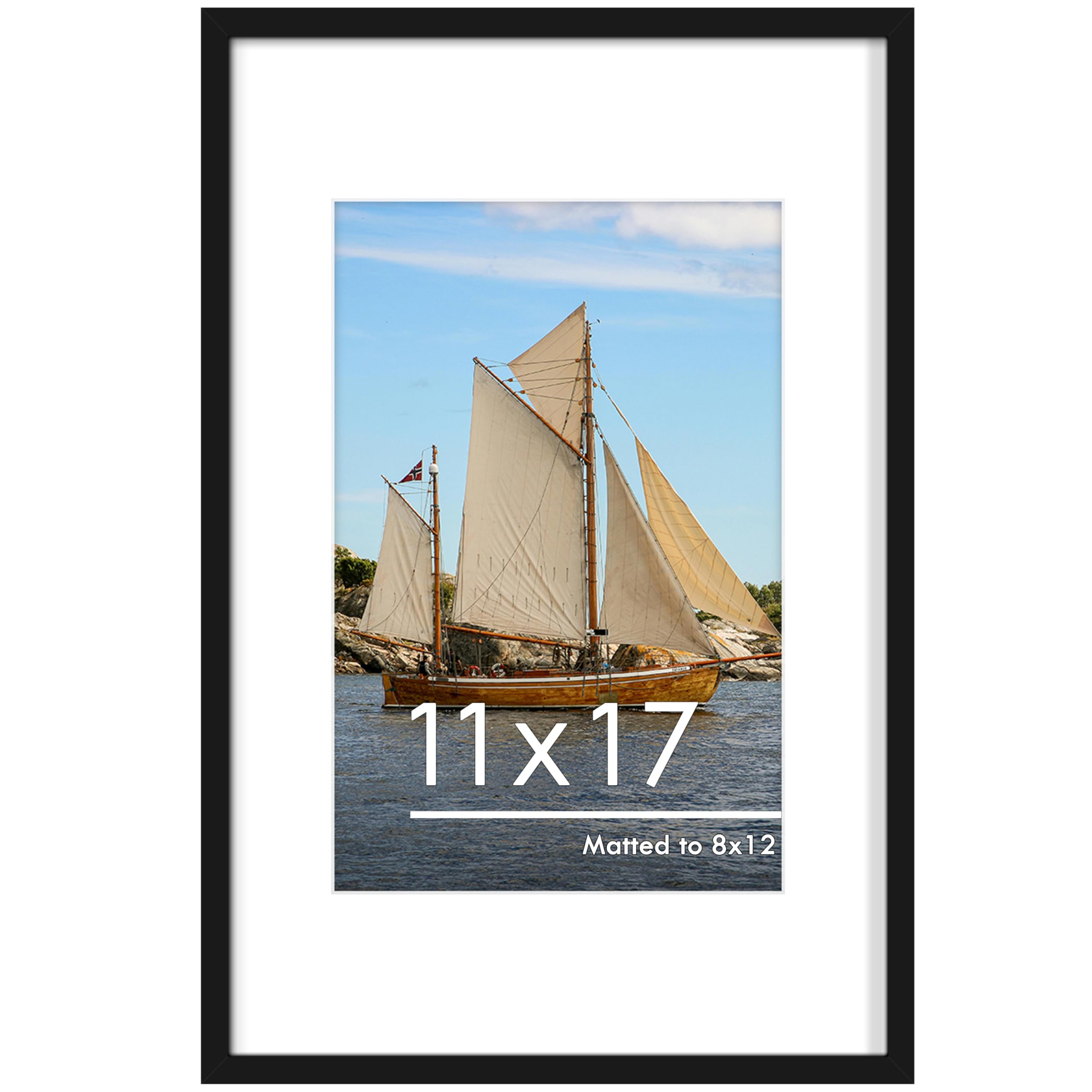 PEALSN PEALSN 11x17 Picture Frame for Wall Mounting Display Holds 8x12 with Mat or 11x17 Without Mat Black Photo Frame