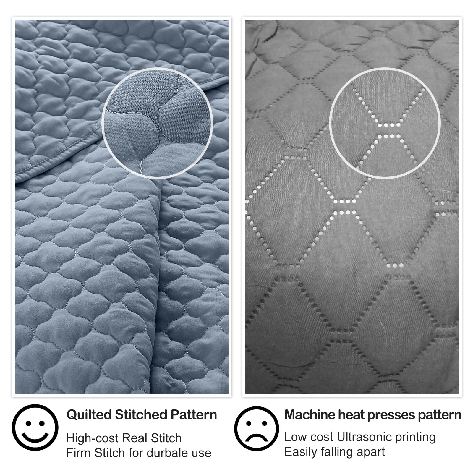 HORIMOTE HOME HORIMOTE HOME Queen Size Dusty Blue Quilt Lightweight Ultra-Soft Microfiber Modern Quilted Clouds Pattern Bedspread Set with Pillow Shams - View 4 of 7