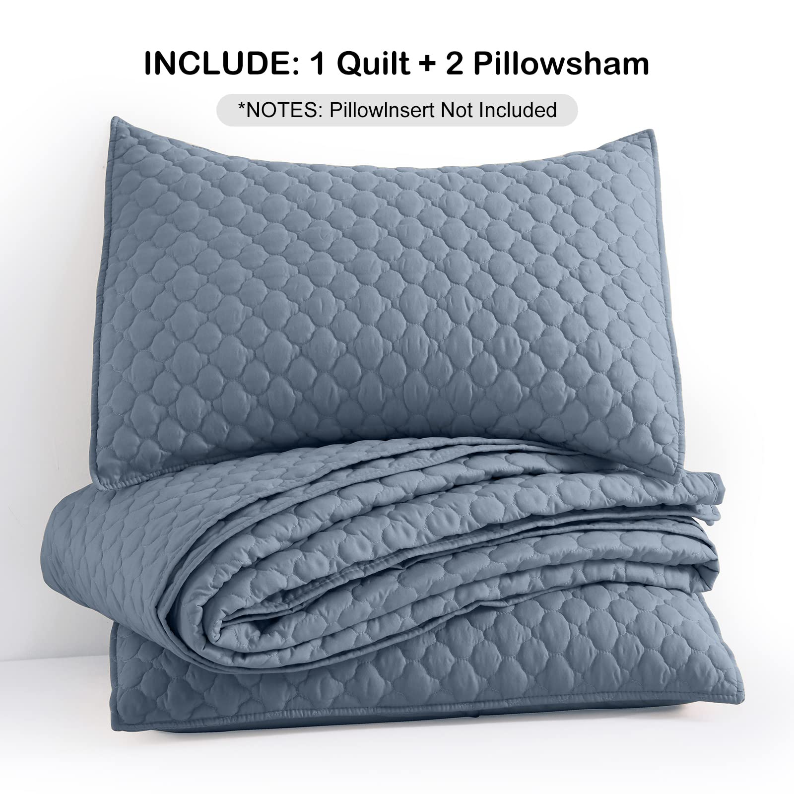 HORIMOTE HOME HORIMOTE HOME Queen Size Dusty Blue Quilt Lightweight Ultra-Soft Microfiber Modern Quilted Clouds Pattern Bedspread Set with Pillow Shams - View 7 of 7