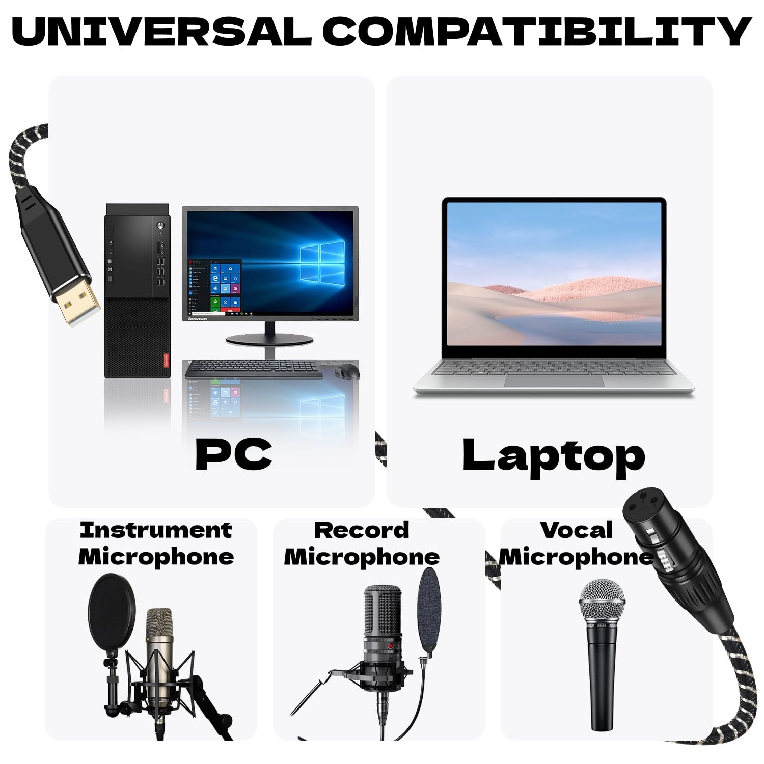 NCGGY USB Microphone Cable,XLR to USB Cable 16Ft,XLR Female to US-B Mic Link Converter Cable for Microphones or Recording Karaoke Sing - View 2 of 8