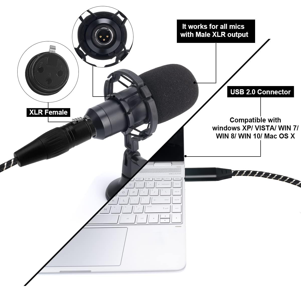 NCGGY USB Microphone Cable,XLR to USB Cable 16Ft,XLR Female to US-B Mic Link Converter Cable for Microphones or Recording Karaoke Sing - View 4 of 8