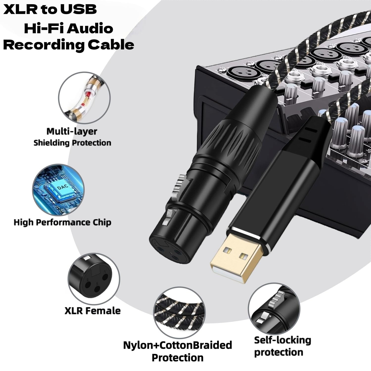 NCGGY USB Microphone Cable,XLR to USB Cable 16Ft,XLR Female to US-B Mic Link Converter Cable for Microphones or Recording Karaoke Sing - View 6 of 8