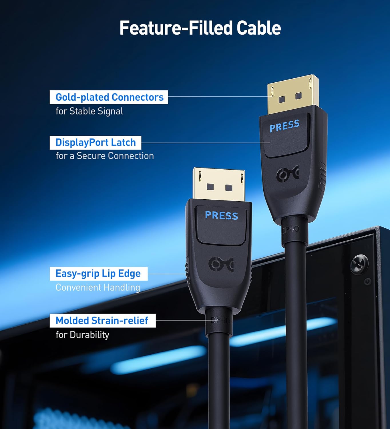 Cable Matters Cable Matters VESA Certified 40Gbps DisplayPort 2.1 Cable 1m 8K 120Hz 4K 240Hz for Gaming Monitor PC RTX 4080 4090 RX 7900 Black - View 6 of 7