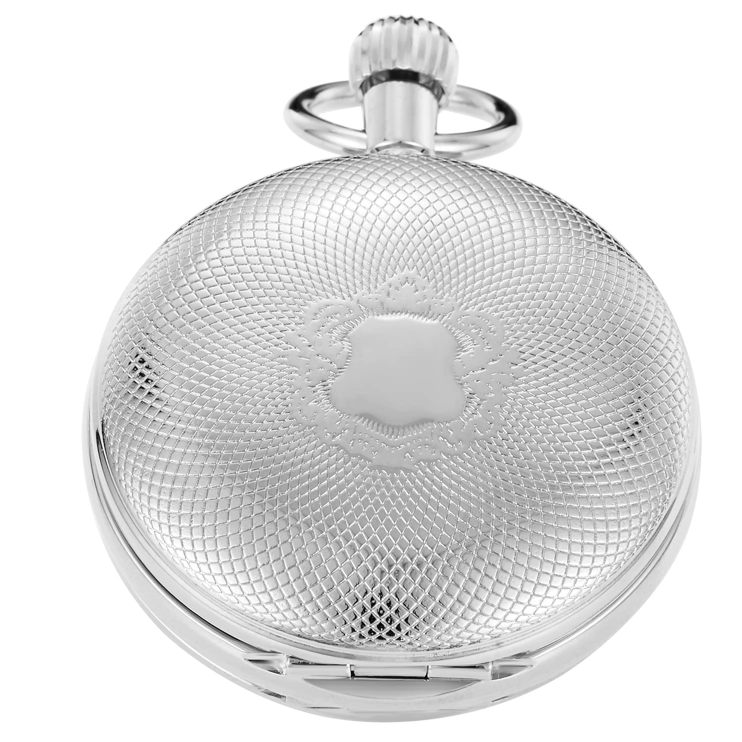 Whodoit Whodoit Silver Smooth Shield Double Cover Men's Mechanical Pocket Watch with Roman Moonlight Design Dial and Chain - View 2 of 7