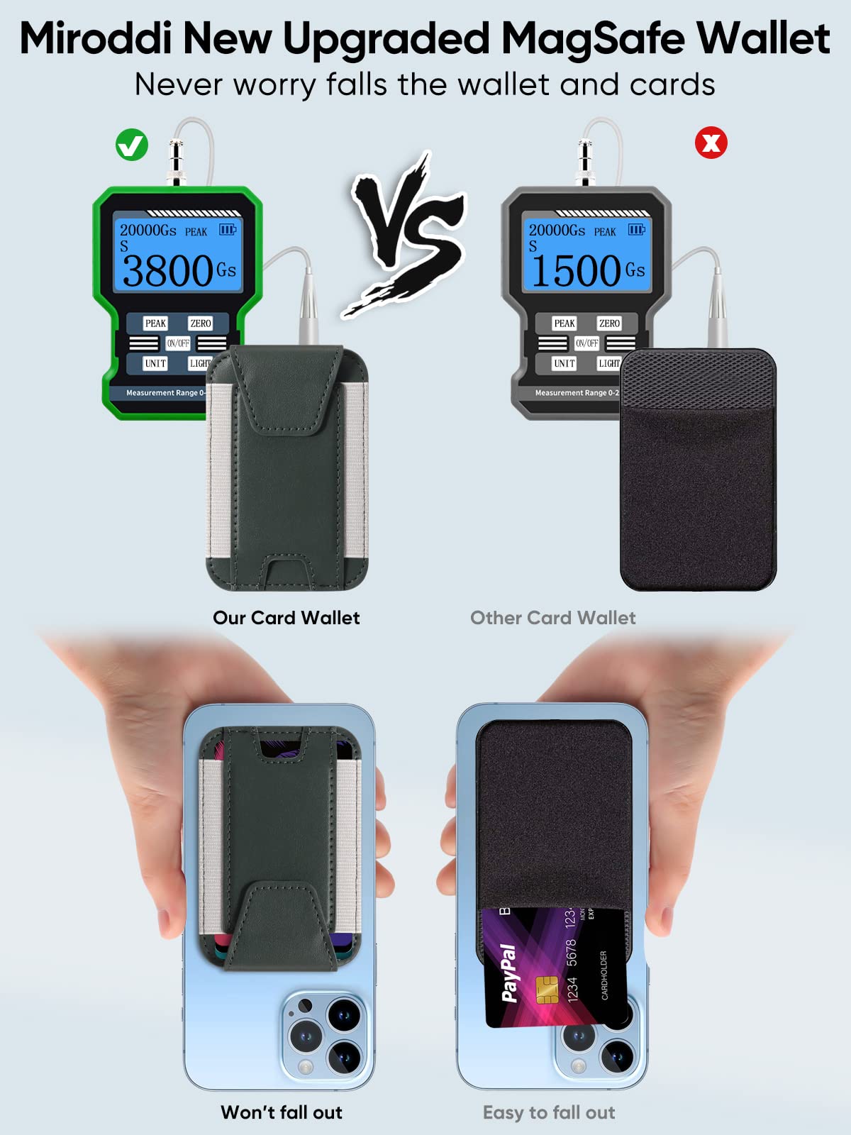 Miroddi Miroddi MagSafe Wallet with Privacy Flap Leather Card Holder for iPhone 15 14 13 12 Models RFID Blocking Fits 7 Cards Green - View 2 of 7