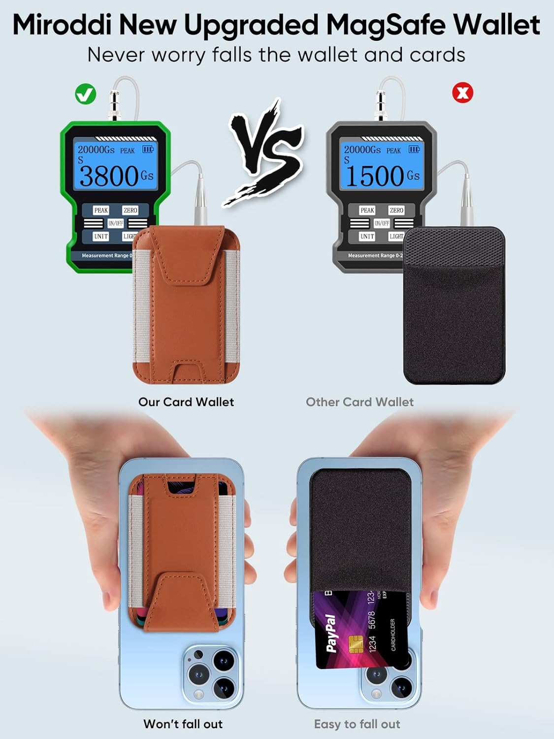 Miroddi Miroddi MagSafe Wallet with Privacy Flap for iPhone 15 14 13 12 Leather Magnetic Card Holder RFID Blocking Brown - View 3 of 7