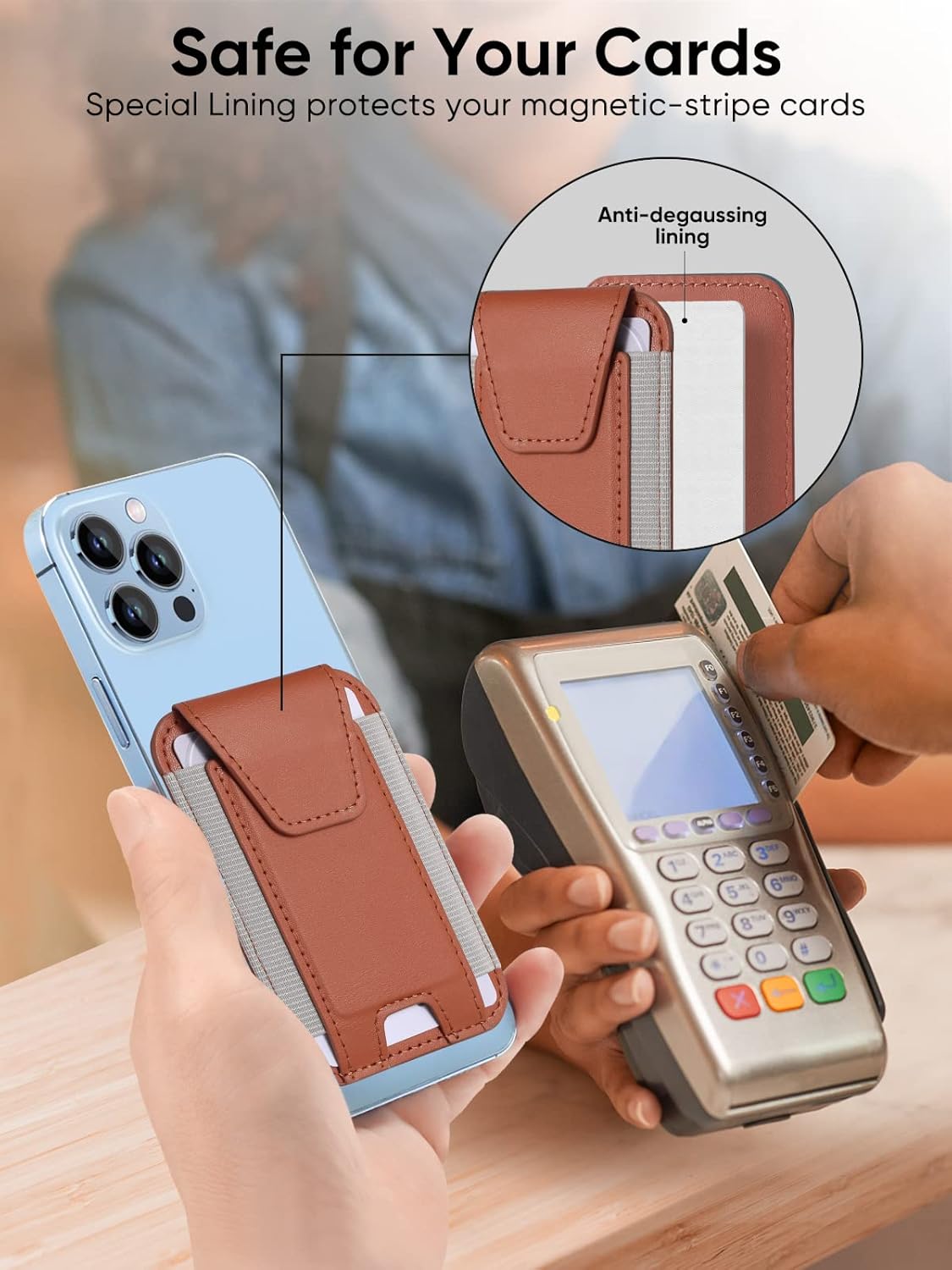 Miroddi Miroddi MagSafe Wallet with Privacy Flap for iPhone 15 14 13 12 Leather Magnetic Card Holder RFID Blocking Brown - View 6 of 7