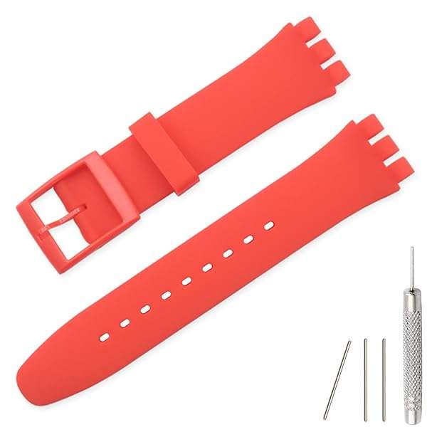 Lijinlan Buy Lijinlan Waterproof Silicone Band for Swatch - 17mm, 19mm, 20mm Red Replacement Strap