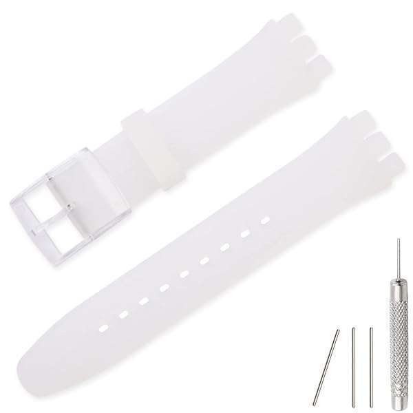 Lijinlan Buy Lijinlan Waterproof Silicone Replacement Band for Swatch 17mm, 19mm, 20mm - Clear White Wrist Strap