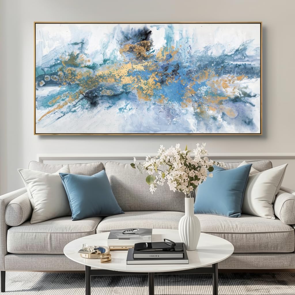 vgrozirh Large Framed Abstract Wall Art for Living Room Navy Blue Canvas Modern Decor Colorful Paintings for Bedroom and Bathroom - View 2 of 7