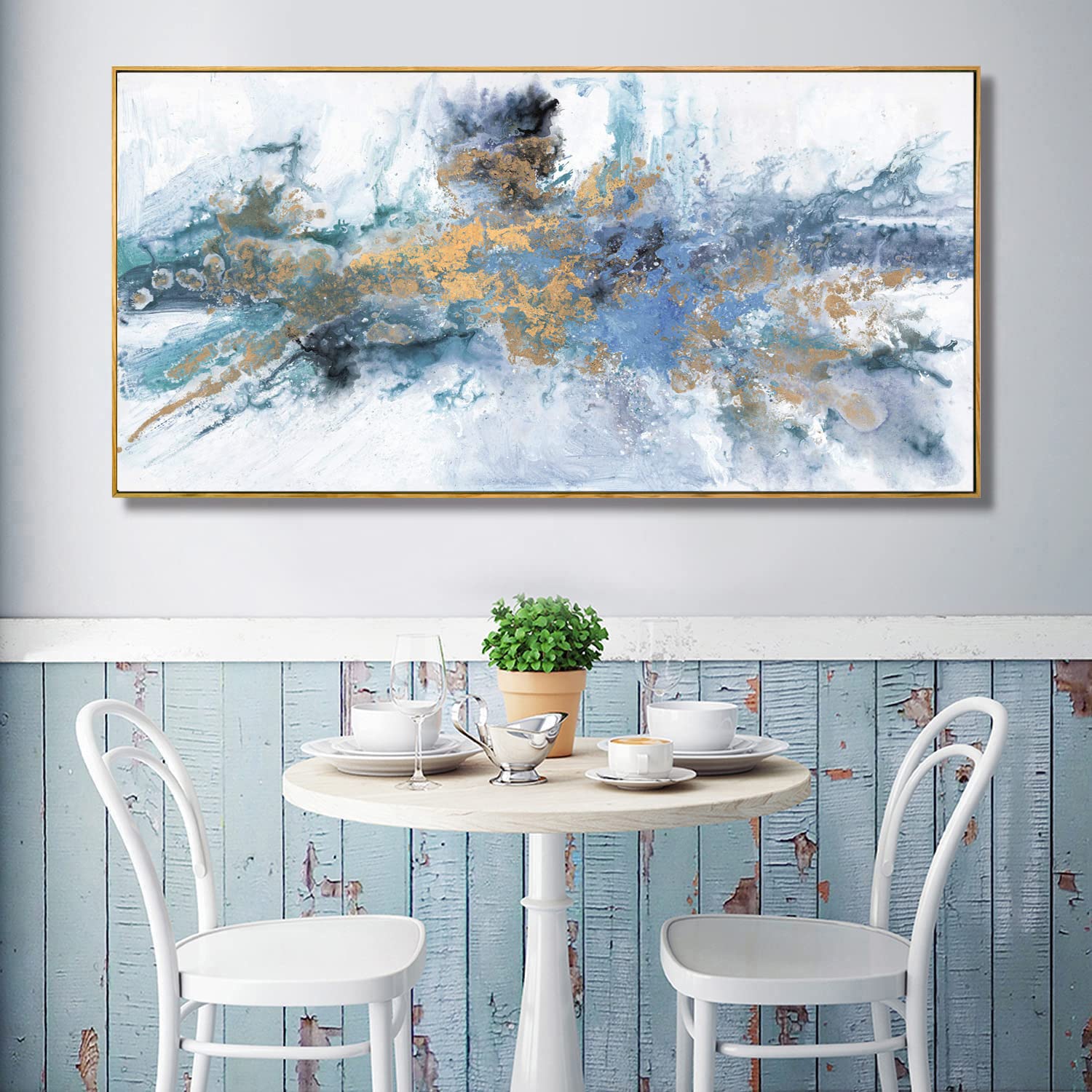 vgrozirh Large Framed Abstract Wall Art for Living Room Navy Blue Canvas Modern Decor Colorful Paintings for Bedroom and Bathroom - View 3 of 7