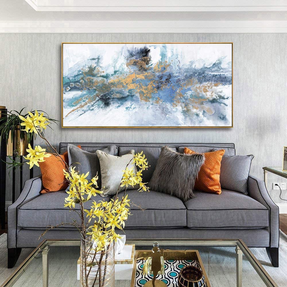 vgrozirh Large Framed Abstract Wall Art for Living Room Navy Blue Canvas Modern Decor Colorful Paintings for Bedroom and Bathroom - View 6 of 7