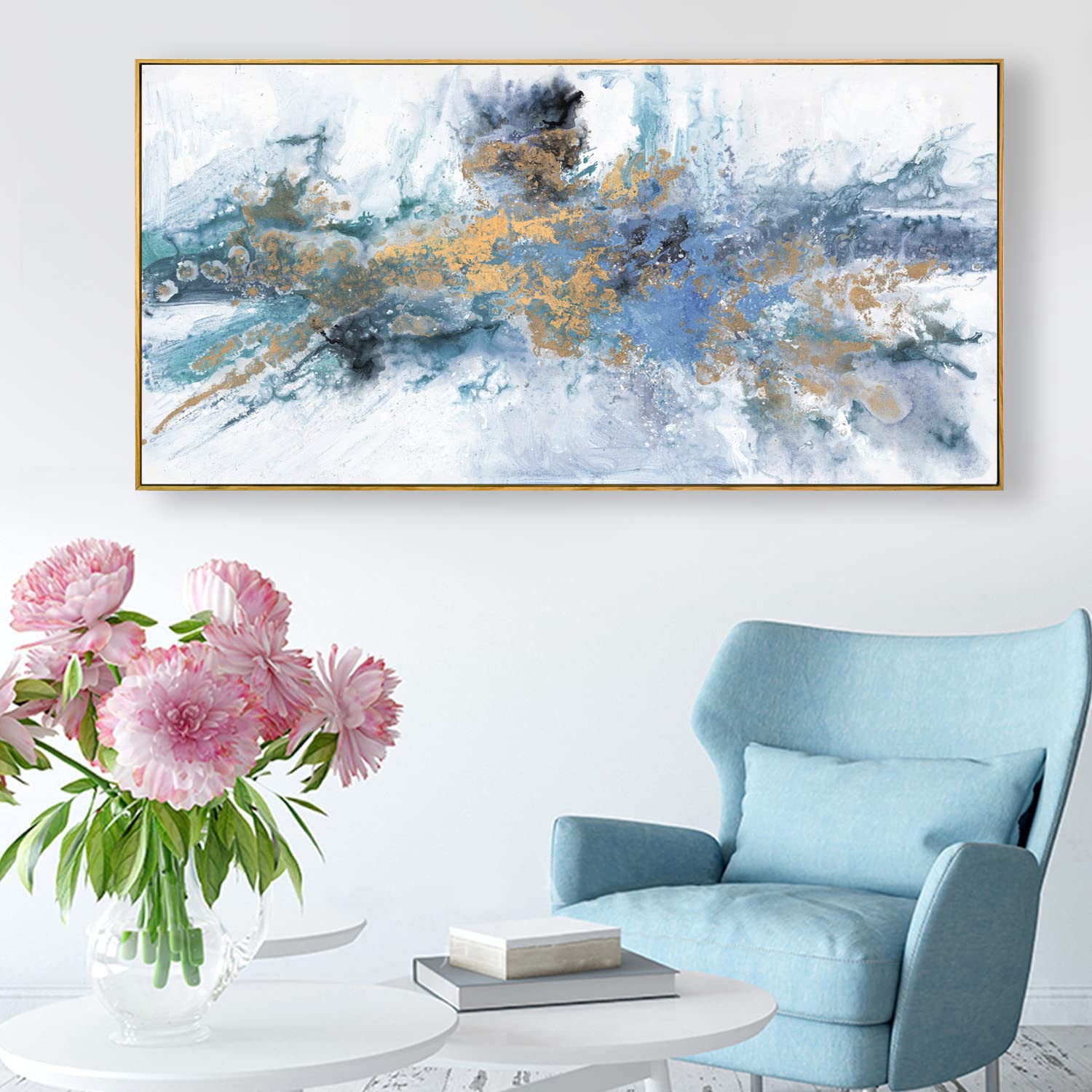 vgrozirh Large Framed Abstract Wall Art for Living Room Navy Blue Canvas Modern Decor Colorful Paintings for Bedroom and Bathroom - View 7 of 7