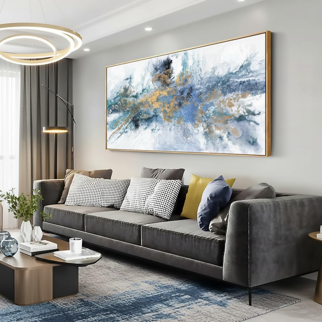 vgrozirh Large Framed Abstract Wall Art for Living Room Navy Blue Canvas Modern Decor Colorful Paintings for Bedroom and Bathroom