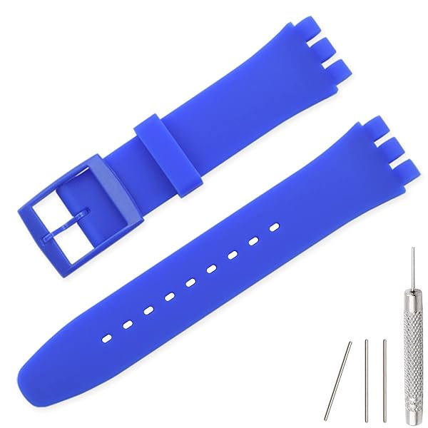 Lijinlan Lijinlan Waterproof Silicone Band for Swatch 17mm 19mm 20mm Dark Blue Replacement Wristband Watch Strap