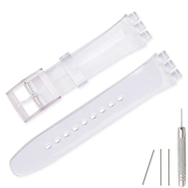 Lijinlan Buy Lijinlan Waterproof Silicone Replacement Band for Swatch 17mm, 19mm, 20mm - Clear Wrist Strap - View 3 of 9