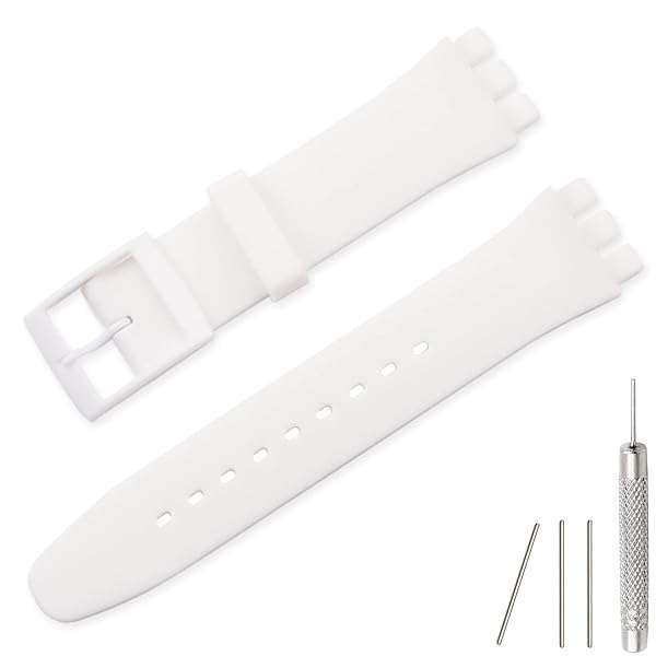 Lijinlan Buy Lijinlan Waterproof Silicone Replacement Band for Swatch 17mm, 19mm, 20mm - Stylish White Wrist Strap
