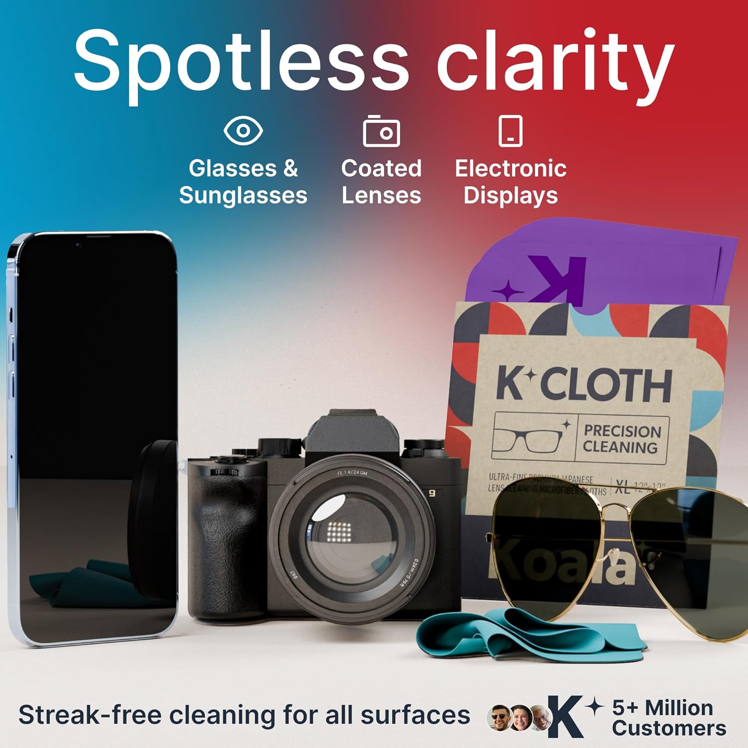 Koala Lifestyle Koala Lens Cleaning Cloth Pack of 3 Japanese Microfiber for Glasses Camera VR AR Headset and Screen Cleaning Blue and Purple - View 2 of 9