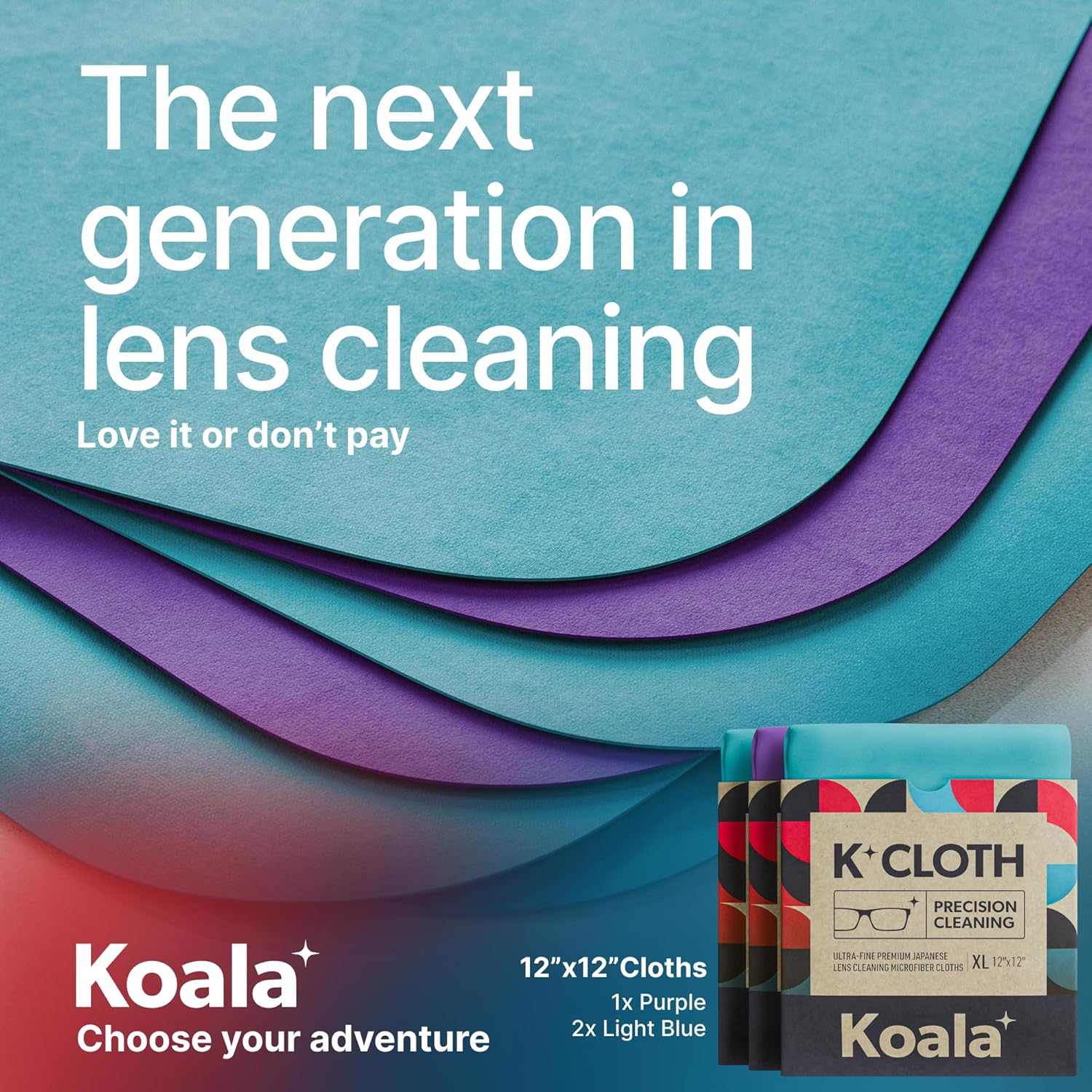 Koala Lifestyle Koala Lens Cleaning Cloth Pack of 3 Japanese Microfiber for Glasses Camera VR AR Headset and Screen Cleaning Blue and Purple - View 6 of 9