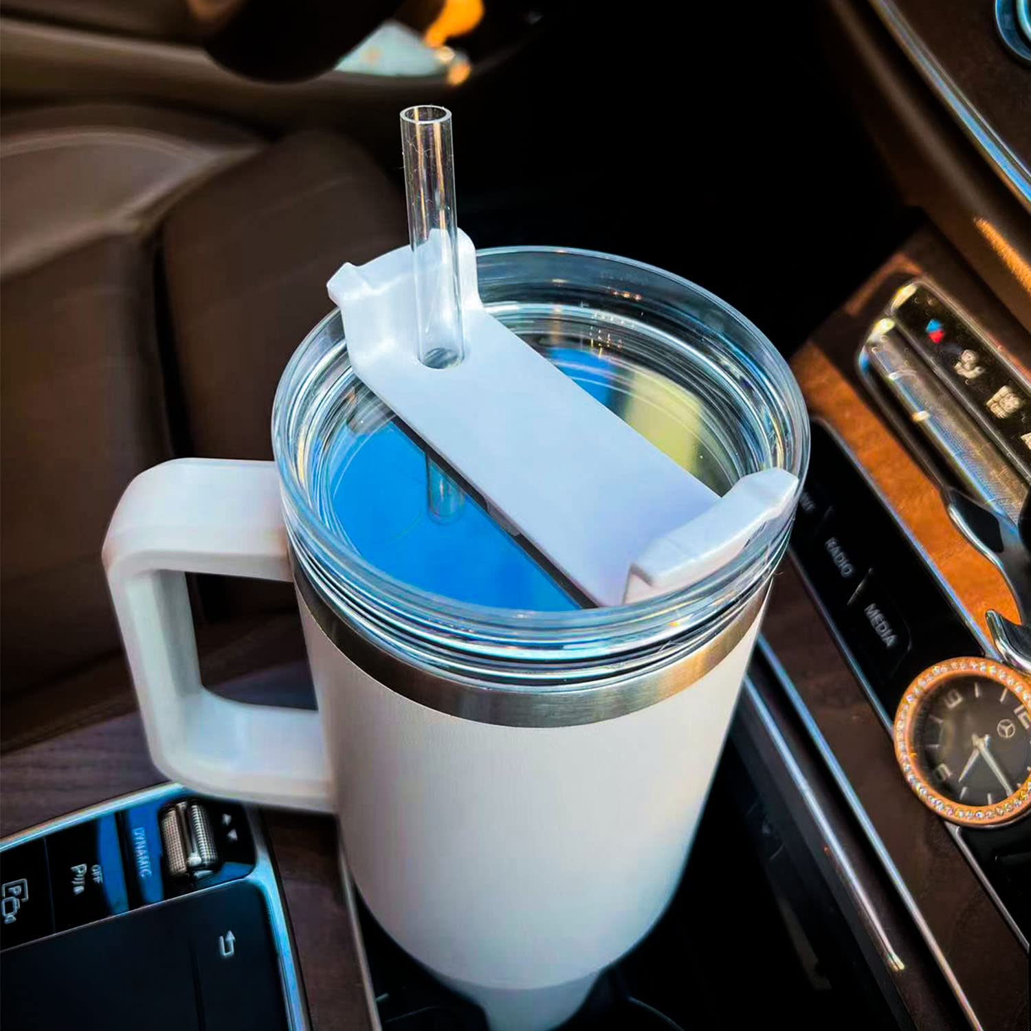 Horsdo 40 OZ Tumbler Lid Compatible with Stanley Spill Proof Splash Resistant Covers for Coffee Mugs 2 Pack Beige - View 6 of 7