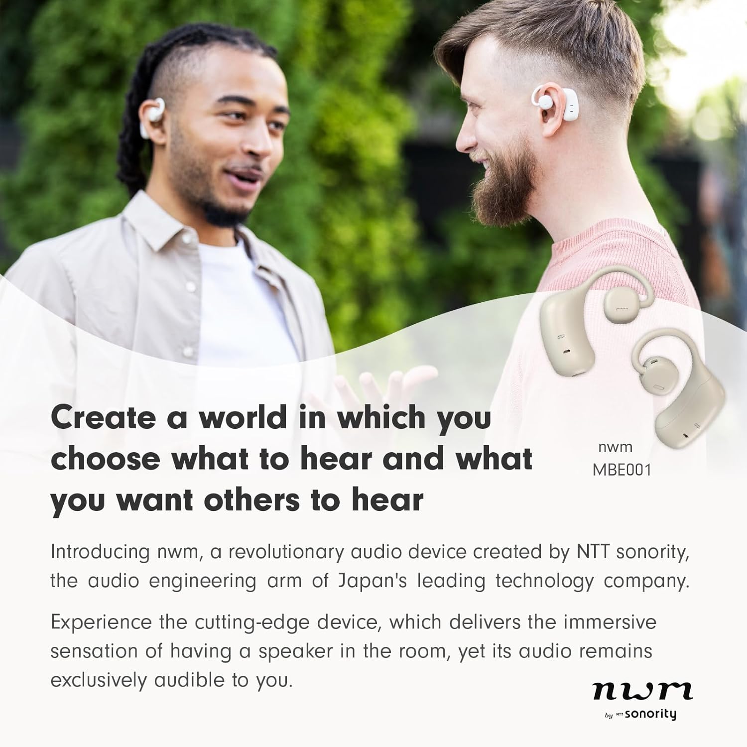 nwm nwm MBE001 Wireless On-Ear Speakers Open Ear Earphones with PSZ Technology Microphone Dark Brown Designed by NTT Sonority Japan - View 4 of 4