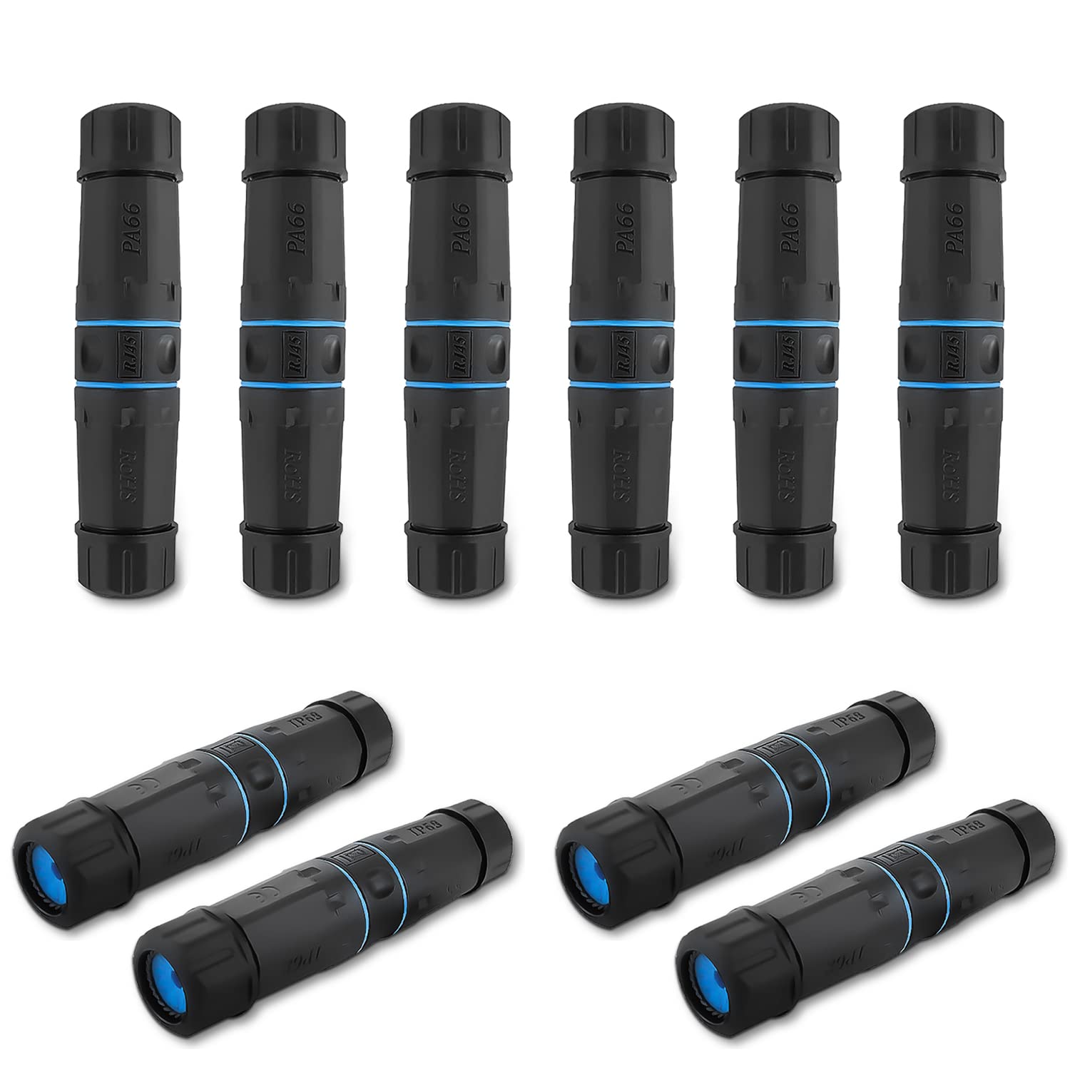 ZUZONG 10 PCS IP68 Waterproof RJ45 Coupler - Shielded Ethernet Connector for Cat5, Cat6, Cat7, Cat8 - Outdoor LAN Cable Solution