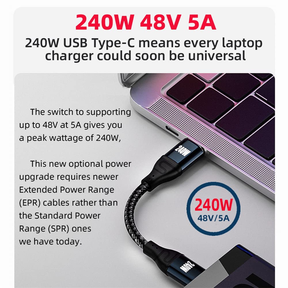 NFHK NFHK USB-C 240W Type-C Cable 90 Degree Low Profile 200cm Compatible with USB2.0 100W Charging for Laptop Tablet Phone - View 8 of 9