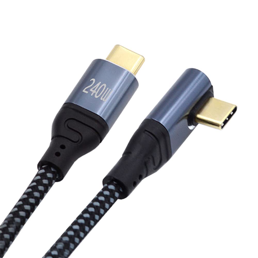 NFHK USB-C 240W Type-C Cable 90 Degree Low Profile 200cm Compatible with USB2.0 100W Charging for Laptop Tablet Phone