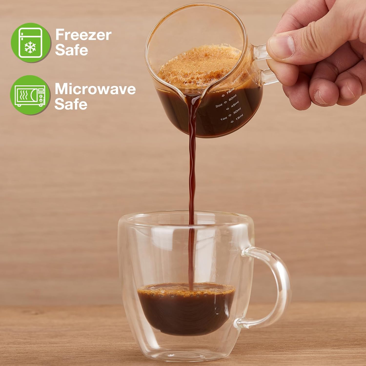 Mfacoy Mfacoy 2 Pack Measuring Cups 75ML Espresso Cups with Handle Clear Accessories for Milk Frothing and Espresso Shot Glasses - View 6 of 7