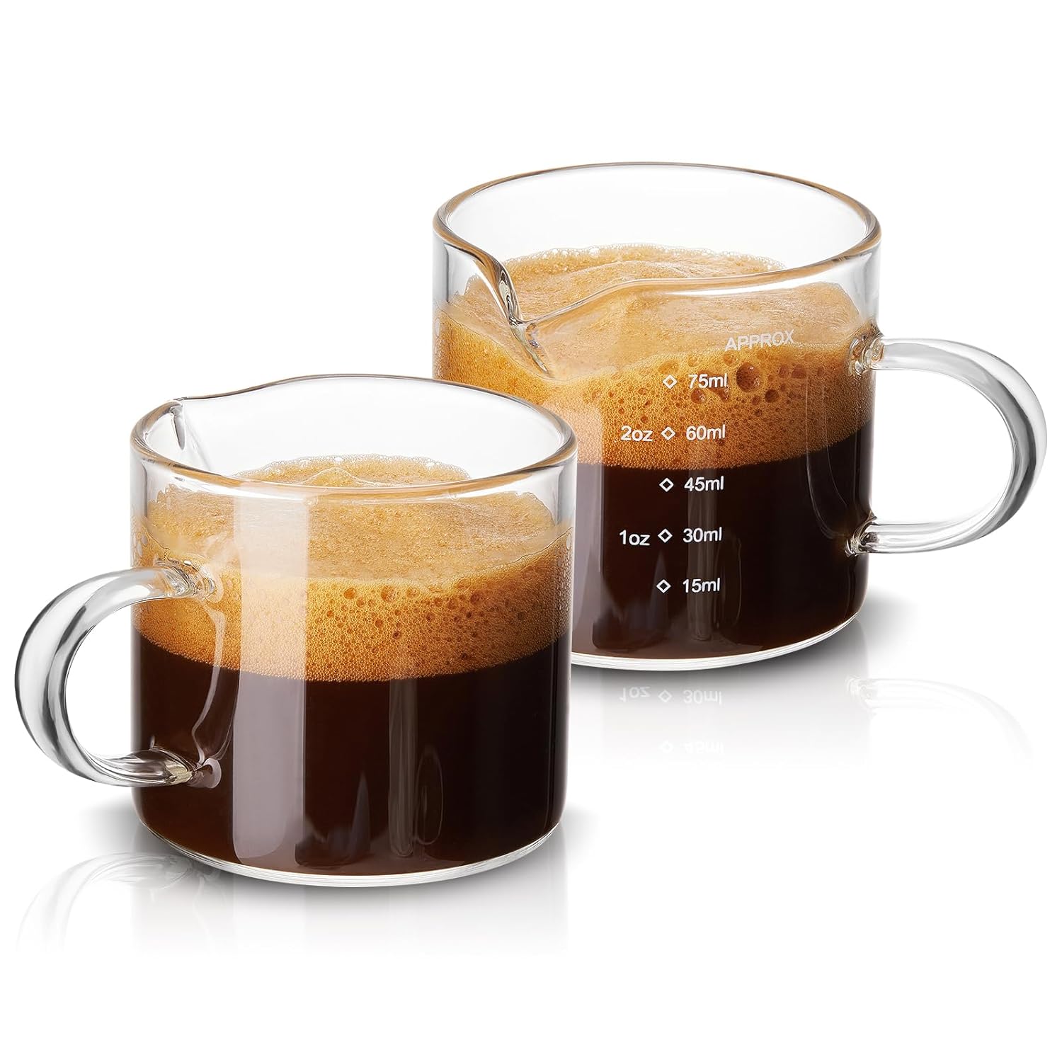 Mfacoy Mfacoy 2 Pack Measuring Cups 75ML Espresso Cups with Handle Clear Accessories for Milk Frothing and Espresso Shot Glasses