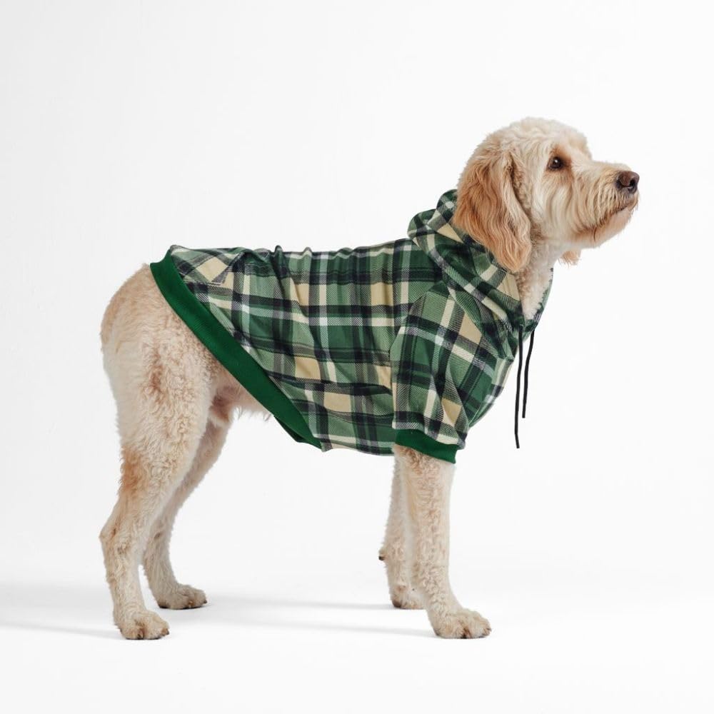Spark Paws Spark Paws Dog Hoodie Premium Quality Buttery Soft Fleece Interior Green Plaid 2XL Superior Comfort for All Breeds