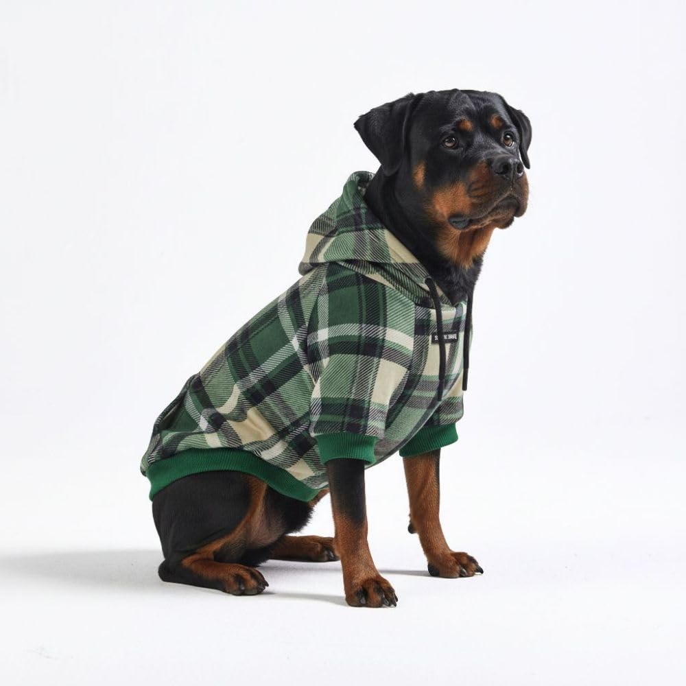 Spark Paws Spark Paws Dog Hoodie Premium Quality Buttery Soft Fleece Interior Green Plaid 4XL Superior Comfort for All Breeds