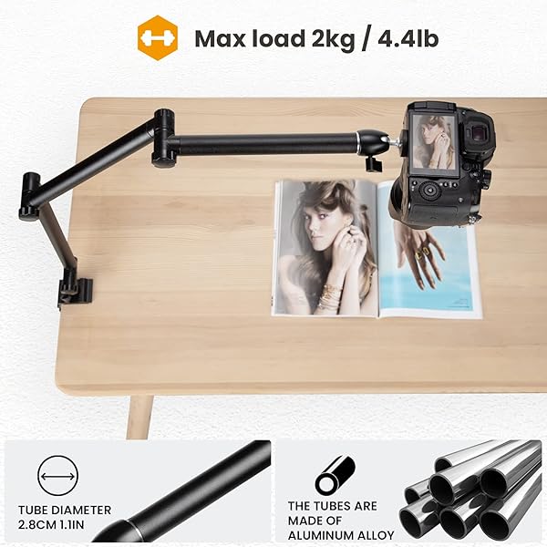 TARION Adjustable TARION Camera Desk Mount Stand for DSLR & Overhead Filming - Heavy Duty Articulating Arm for Live Streaming & Photography - View 5 of 10