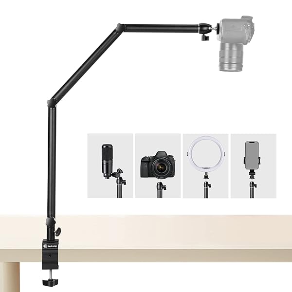TARION Adjustable TARION Camera Desk Mount Stand for DSLR & Overhead Filming - Heavy Duty Articulating Arm for Live Streaming & Photography
