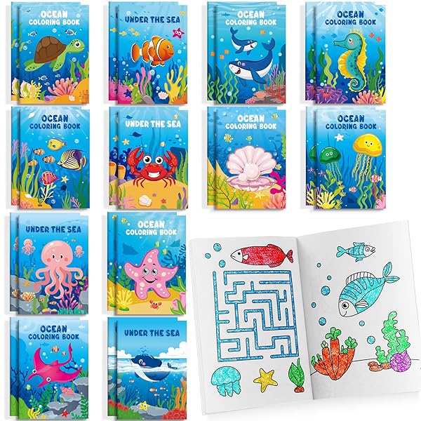BenLouis BenLouis 24 Pcs Under the Sea Mini Coloring Books for Kids Ocean Animals Party Favors Activity Books for Birthdays and Classroom Travel