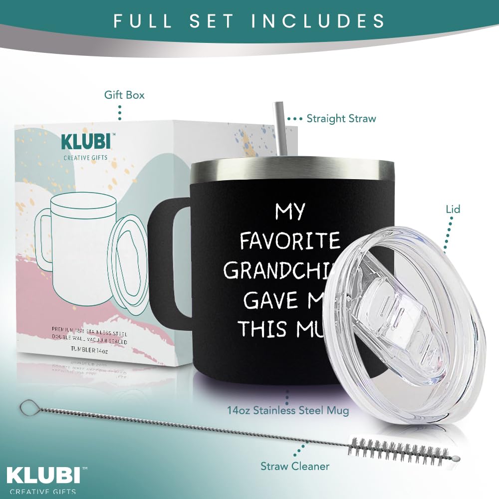 KLUBI KLUBI Papa Gifts Grandpa Mug 14oz Funny Unique Coffee Tumbler Ideal Gift from Grandchildren for Birthday Fathers Day Retirement Black - View 2 of 8