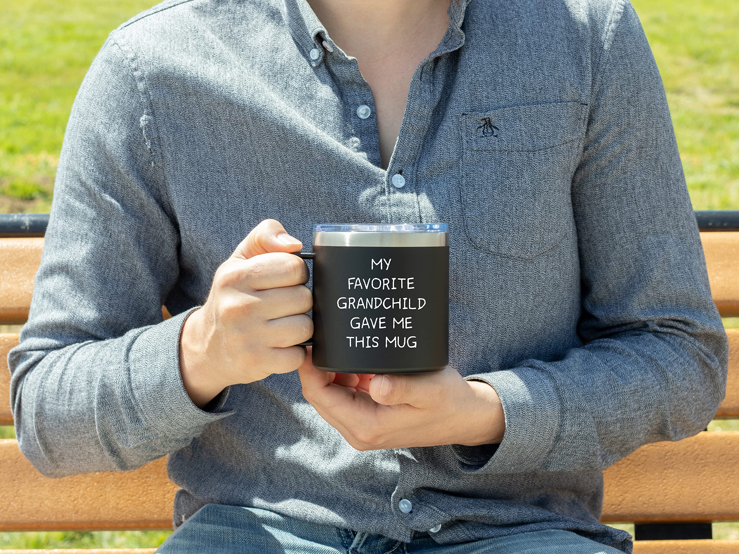 KLUBI KLUBI Papa Gifts Grandpa Mug 14oz Funny Unique Coffee Tumbler Ideal Gift from Grandchildren for Birthday Fathers Day Retirement Black - View 5 of 8