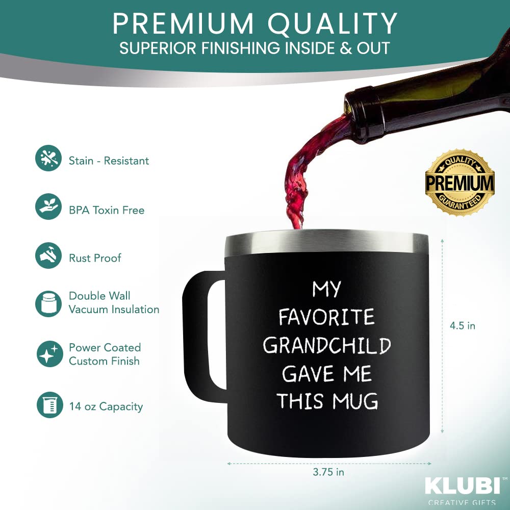 KLUBI KLUBI Papa Gifts Grandpa Mug 14oz Funny Unique Coffee Tumbler Ideal Gift from Grandchildren for Birthday Fathers Day Retirement Black - View 6 of 8